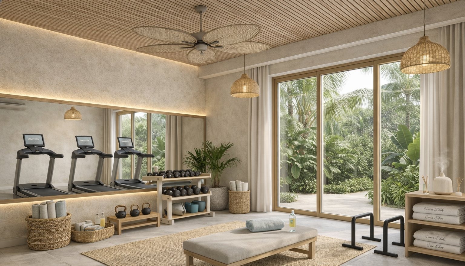 Private home gym opening onto the garden